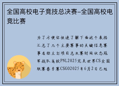 全国高校电子竞技总决赛-全国高校电竞比赛